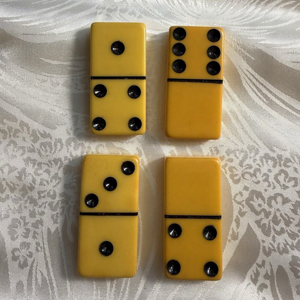 VTG Art Deco Bakelite Black Yellow Butterscotch Dominos Lot Of 4 Replacement